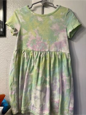 Cat & Jack Pastel Tie-Dye Short Sleeve Dress in Green, Pink, Cream